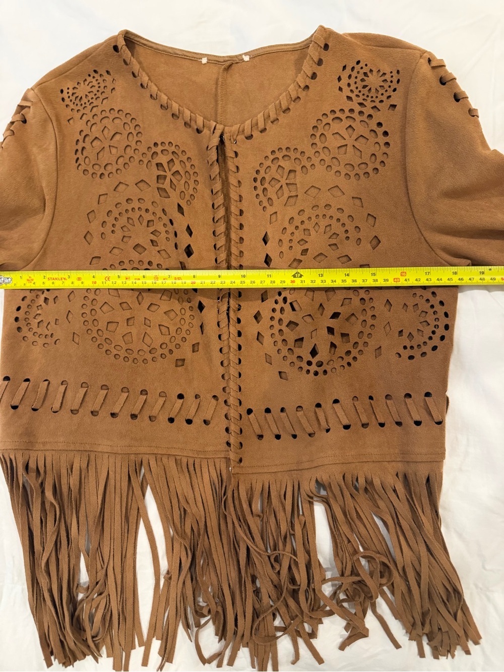 Promesa Faux Suede Laser Cut Fringe Jacket Brown Western Boho Size M - Picture 4 of 4